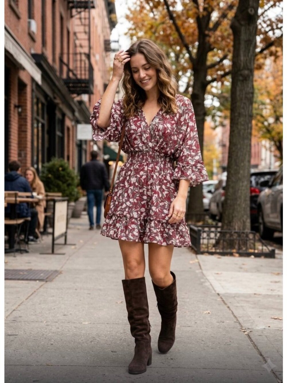 Women's 3/4 sleeve ruffle belted floral mini dress size M NWOT